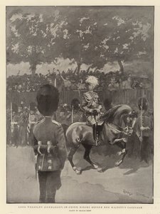 Lord Wolseley (vrchní velitel) na koni před kočárem Jejího Veličenstva