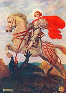 Naše starobylé slovo odvahy, spravedlivý svatý Jiří (barevná litografie)