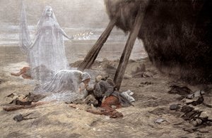 Dvě bílé ženy se zjevují umírajícímu vojákovi od Georges Bertin Scott