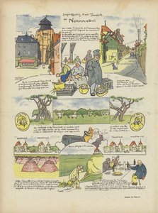 Dojmy turisty v Normandii. Ilustrace pro Le Rire