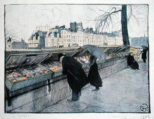 Bouquinistes podél levého břehu Seiny poblíž Pont-Neuf, Paříž