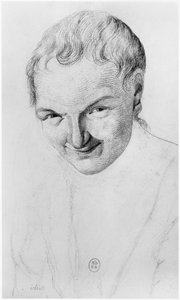 Idiot, ilustrace z nepublikovaného pojednání Jean Etienne Dominique Esquirol (1772-1840) o šílencích z blázince Salpetriere, kolem roku 1818