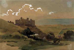 Hrad Harlech, kolem roku 1913 (akvarel) od Georges Gascoyne