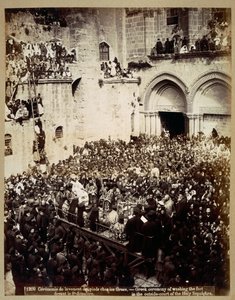 Obřad mytí nohou, Chrám Božího hrobu, Jeruzalém od Georges Jeannin