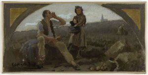 Skica jídelny pařížského Hôtel de Ville: La pomme de terre, ca. 1893 (olej na plátně) od Georges Jules Bertrand