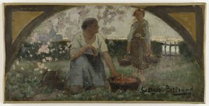 Skica jídelny pařížského Hôtel de Ville: Les fraises, asi 1893 (olej na plátně) od Georges Jules Bertrand