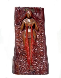 Reliéf Isis Bas v polychromovaném mahagonu od Georgese Lacombe (1868-1916) 1895 Sun. 1,11x0,62 m Paříž, musee d