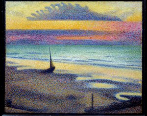 Pláž v Heist (Knokke-Heist nebo Knokke-Heist, Belgie). Obraz Georges Lemmen (1865-1916) Ec. Bel.