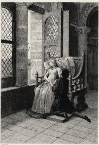 Ilustrace Georgese Antoine Rochegrosse (1859-1938) k historickému dramatu „“ Purkrabé“ (první část – scéna III) od Victora Huga. od Georges Marie Rochegrosse