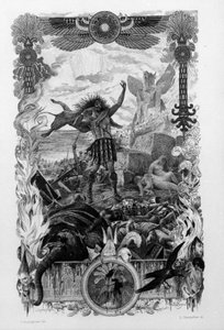 Ilustrace Georgese Antoine Rochegrosse (1859-1938) k románu „Salammbo“ od Gustava Flauberta, zachycující jako rámec válku žoldáků v době první punské války (246-241 př. n. l.) mezi Římany a Kartaginci. od Georges Marie Rochegrosse