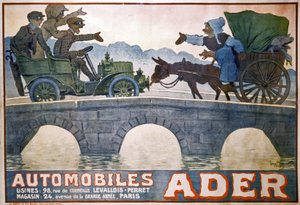 Konflikt mezi vozem a autem, cca 1910 (plakát) od Georges Meunier