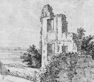 Alée of Trees in a Park recto, The Ruins of A Building on a Hill verso, n. d. od Georges Michel