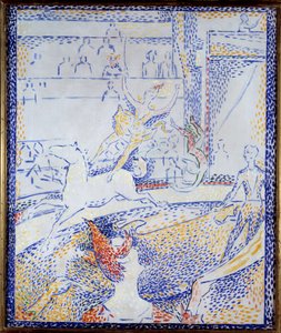 Cirkus Tanečnice předvádějící akrobatické číslo na koni a klaun. Skica Georgese Seurata (1859-1891) 1891 Sun. 0,55x0,46 m Paříž, musee d