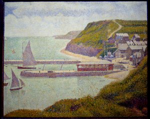 Port en Bessin, před přístavem, maree haute Malba Georgese Seurata (1859-1891) 1888 Sun. 0,67x0,82 m. Paříž, Musee d
