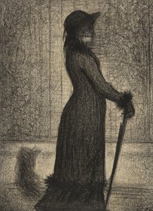 Une Elegante, Žena na procházce, kolem roku 1884 (tužkový příběh na michalett papíře) od Georges Pierre Seurat