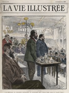 Generální kongres socialistických organizací, který se konal v Paříži v prosinci 1899, na Gymnasium Japy - Jean Jaures (1859-1914) a Eugene Fournier (1857-1914) kresba Georges Redon - la vie illustree de 1899 od Georges Redon