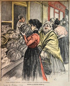 Dvě ženy vybírající dýni na trhu, konec 19. století (barva litho) od Georges Redon