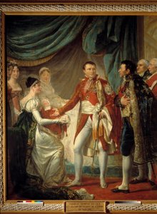 Císař Napoleon I. představuje svého syna římského krále 20. 3. 1811 císařským hodnostářům za přítomnosti císařovny Marie Louise Obraz od Georgese Rougeta (1784-1869) 1812 Sun. 2,60 x 2,20 m - Prezentace římského krále - Napoleona