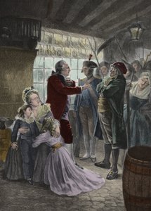 Francouzská revoluce: 21. června 1791 Královská rodina (francouzský král Ludvík XVI., královna Marie Antoinetta a jejich dvě děti paní Alžběta, králova sestra a vychovatelka dětí) zastižena v hostinci ve Varennes (Varennes-en-Argonne) během čt od Georges Roussin