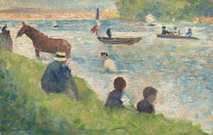 Kůň a lodě (studie pro "Koupající se v Asnières") od Georges Seurat