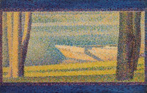Zakotvené lodě a stromy od Georges Seurat