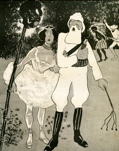 Leopold II a Cleo de Merode zpívají operetní duet, 1904.