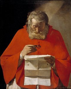 Svatý Jeroným čte dopis - Olej na plátně od Georgese de La Tour (1593-1652), c1628-1629 - Museo del Prado, Madrid od Georges de La Tour