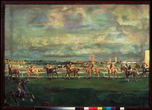Dostihy (Dostihy) - Malba Georgiho Bogdanoviče Jakulova (1884-1928), olej na dřevě