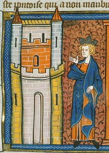 Ludvík IX. před pevností, z Chroniques de France ou de St Denis, 14. století (22690438696) od Georgia Levan Ramishvili from Tbilisi