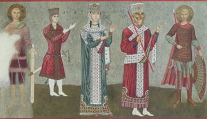 Kopie fresky zobrazující královnu Thamar (1184-1213) a jejího otce krále Grigori III (1156-1184) od Georgian School