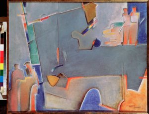 Zvedací jeřáb - obraz Georgiho Avgustoviče Stenberga (1900-1933), olej na plátně