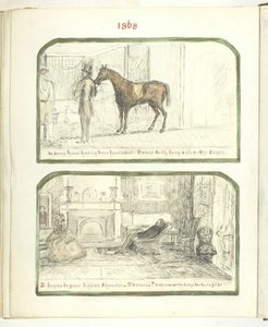 Bez názvu [muž s koněm a pár odpočívající u ohně], 1868.