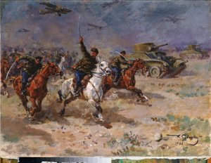 Útok (tanky a kavalérie Rudé armády během říjnové revoluce) - Útok - Malba George (Georgy, Georgi) Konstantinovič Savitsky (1887-1949), olej na plátně od Georgiy Konstantinovich Savitsky