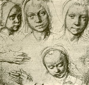 Čtyři hlavy mladé dívky a dvě ruce, c1500-1505, 1908. od Gerard David