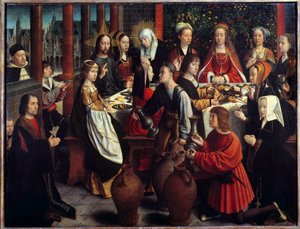 Svatba v Káně Zázrak vody se během svatební hostiny, na kterou jsou pozváni Ježíš a Marie, promění ve víno. Obraz Gerarda Davida (1460-1523) Ne. 1x1,28m