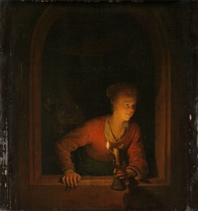 Dívka s olejovou lampou u okna od Gerrit Dou
