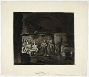 Vinný sklípek s muži hrací karty od Gerrit Dou