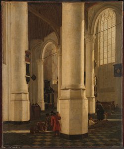 Interiér Oude Kerk v Delftu s hrobkou viceadmirála Pietera Pietersze Heijna od Gerard Houckgeest (attributed to)