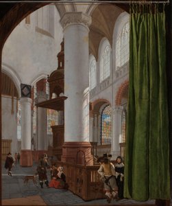 Interiér Oude Kerk v Delftu Interiér Oude Kerk v Delftu se závěsem Trompe-l