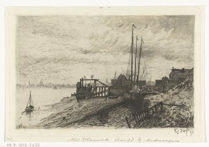 výhled na řeku Vlámská hlava poblíž Antverp (název na objektu) od Gerard Jan Bos (signed by artist)