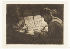 Autoportrét za rýsovacím prknem od Gerard Jan Bos (signed by artist)