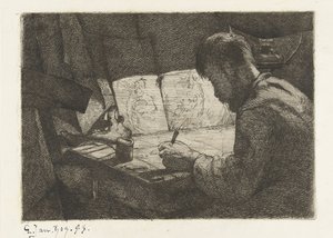 Autoportrét za rýsovacím prknem od Gerard Jan Bos (signed by artist)