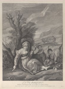 Venkovská žena sedící v krajině se dvěma chlapci po boku, 1729-40. od Gerard Jean Baptiste Scotin