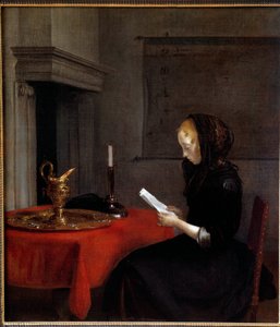 Žena čte dopis. Obraz Holanďana Gerarda Ter Borche (1617-1681)