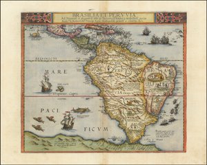 Mapa Jižní Ameriky, 1593 od Gerard de Jode