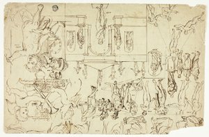 Kopie podle ilustrací soch a obrazů (recto); rozměry kostry člověka (verso) od Gerard de Lairesse