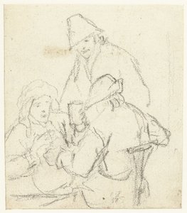 Tři popíjející farmáři kolem stolu od Gerard ter Borch (II) (possibly)
