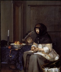 Matka, která loupe jablko (olej na plátně od Gerard ter Borch