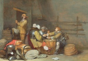 Vojáci hrají karty ve strážnici od Gerard ter Borch