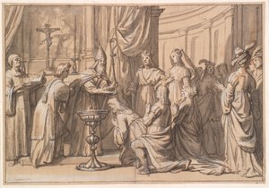 Harold Klak a jeho rodina jsou pokřtěni v Mohuči od Gerard van Honthorst